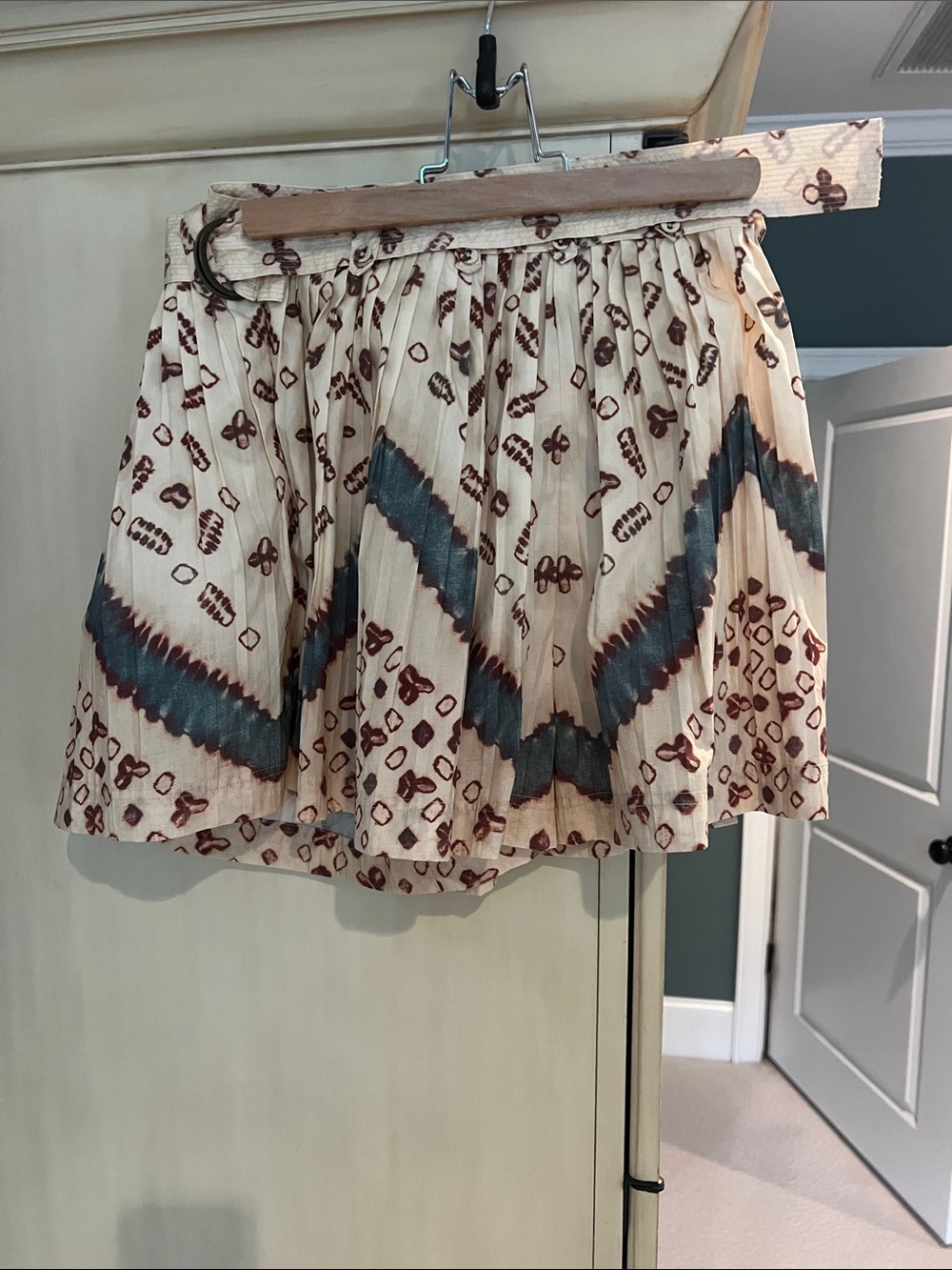 Ulla Johnson Cream Mini Skirt with Brown & Teal Chevron Detail